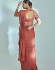 Lilac Pant Saree with Chic Drape and Attached Collar Blouse
