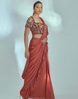 Lilac Pant Saree with Chic Drape and Attached Collar Blouse