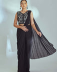 Blue pre draped Ruffle Saree with Elegant Blouse