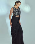 Blue pre draped Ruffle Saree with Elegant Blouse