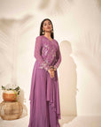 Mint Green Crepe and Organza Drape Skirt Set with Ruffle Dupatta