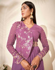 Mint Green Crepe and Organza Drape Skirt Set with Ruffle Dupatta