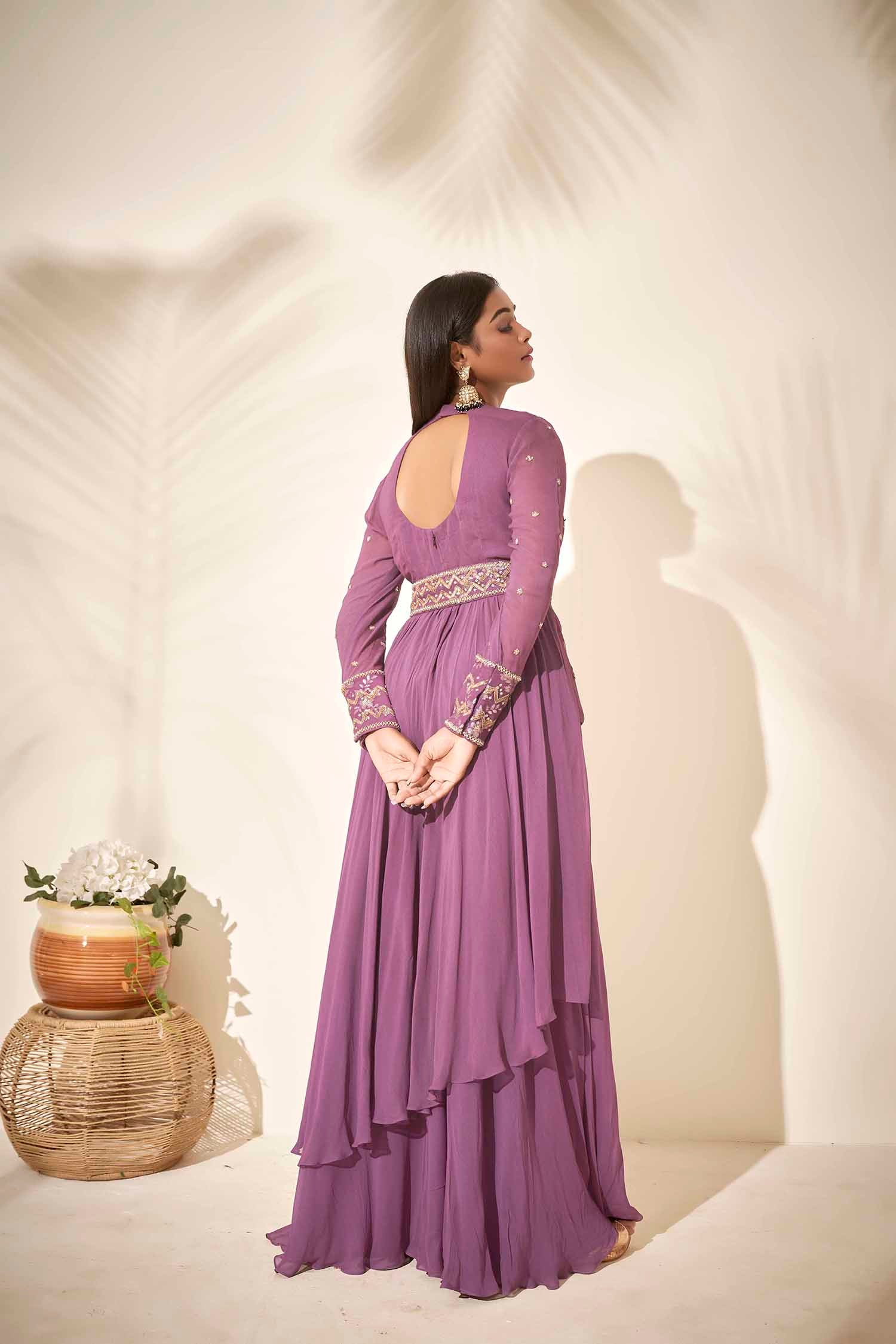 Mint Green Crepe and Organza Drape Skirt Set with Ruffle Dupatta