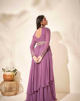Mint Green Crepe and Organza Drape Skirt Set with Ruffle Dupatta