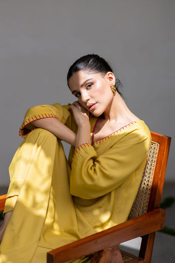 Khushboo &amp; Pankaj Yellow Summer Kurta Set
