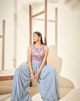 Crepe and Organza Drape Skirt Set in Mint Green