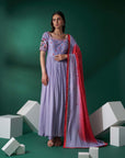 Lilac Tussar Silk and Georgette Short Anarkali / Peplum Suit Set