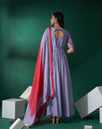 Lilac Tussar Silk and Georgette Short Anarkali / Peplum Suit Set