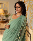 Blush Pink Printed Saree with Elegant Blouse - Green