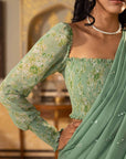 Blush Pink Printed Saree with Elegant Blouse - Green