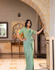 Stunning Pre Draped Saree, Flawlessly Paired with an Intricately Hand Crafted Blouse