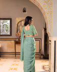 Stunning Pre Draped Saree, Flawlessly Paired with an Intricately Hand Crafted Blouse