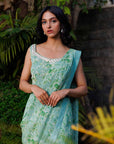 Hand Crafted Blouse with Intricate Geometrical and Floral Saree