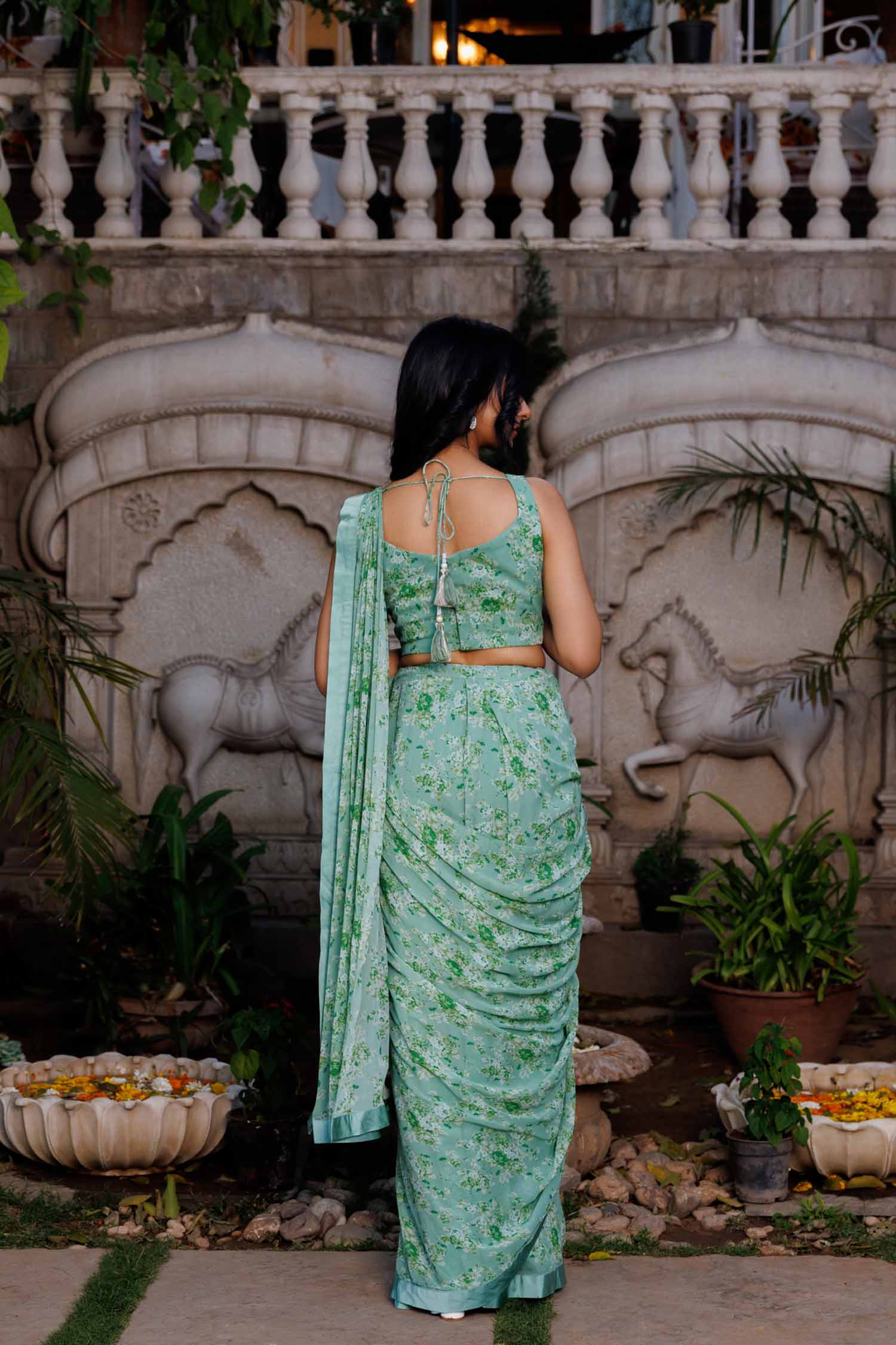 Hand Crafted Blouse with Intricate Geometrical and Floral Saree