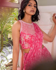 Elegant Blush Pink Printed Saree with Hand-Embroidered Blouse