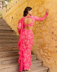 Blush Pink Printed Saree with Elegant Padded Blouse - Georgette