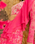 Blush Pink Printed Saree with Elegant Padded Blouse - Georgette