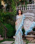 Red Thread and Zardosi Bridal Saree with Floral Motifs