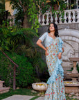 Red Thread and Zardosi Bridal Saree with Floral Motifs