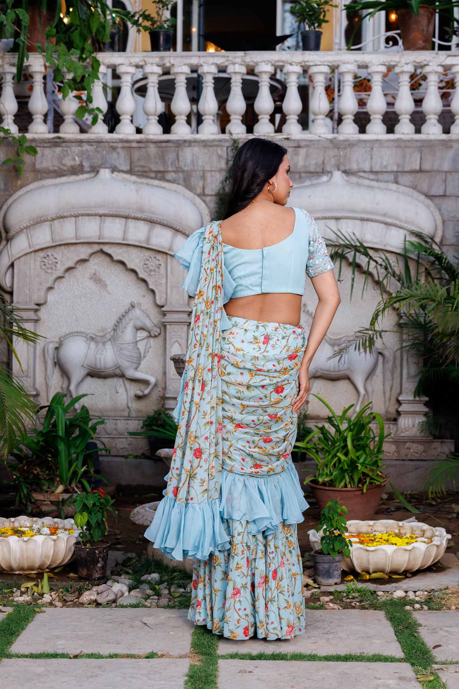 Red Thread and Zardosi Bridal Saree with Floral Motifs