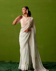 Blush Pink Printed Tussar Silk and Georgette Saree with Elegant Blouse