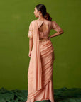 Blush Peach Printed Tussar Silk and Pre drape saree