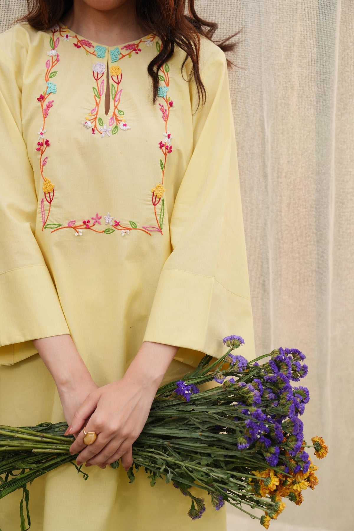 Khushboo &amp; Pankaj Butter Yellow Embroidered Kurta Set