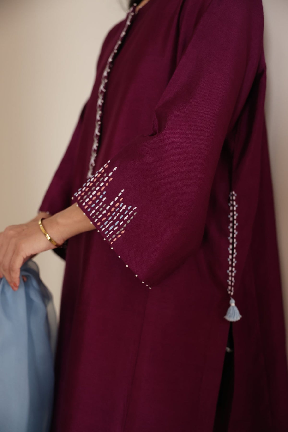 Khushboo &amp; Pankaj Wine Berry Kurta Set with Organza Dupatta