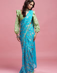Turquoise Georgette & Recycled Polyester Barfi Saree Set