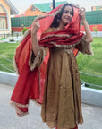 Golden Tissue Silk Anarkali Suit Set (Set Of 4)