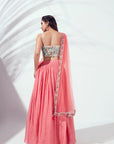 Elegant One Shoulder Lehenga with Mirror Work and Feather Details