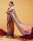 Traditional Purple and Peach Georgette Banarasi Bandhani Saree