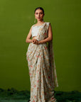 Green Georgette Pre-Draped Saree Skirt with Ombre Sequin Pallu and Hand-Embellished Blouse