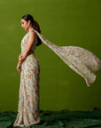 Green Georgette Pre-Draped Saree Skirt with Ombre Sequin Pallu and Hand-Embellished Blouse