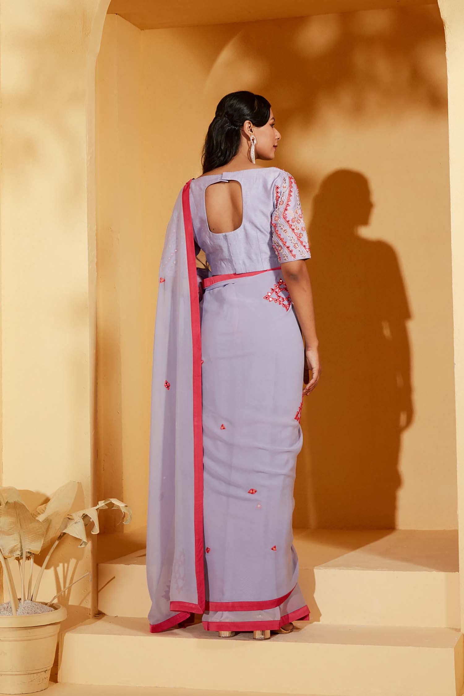 Organza Saree with Hand Embroidered Blouse and Detachable Belt