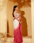 Blush Pink Printed Tussar Silk Saree with Elegant Red Blouse