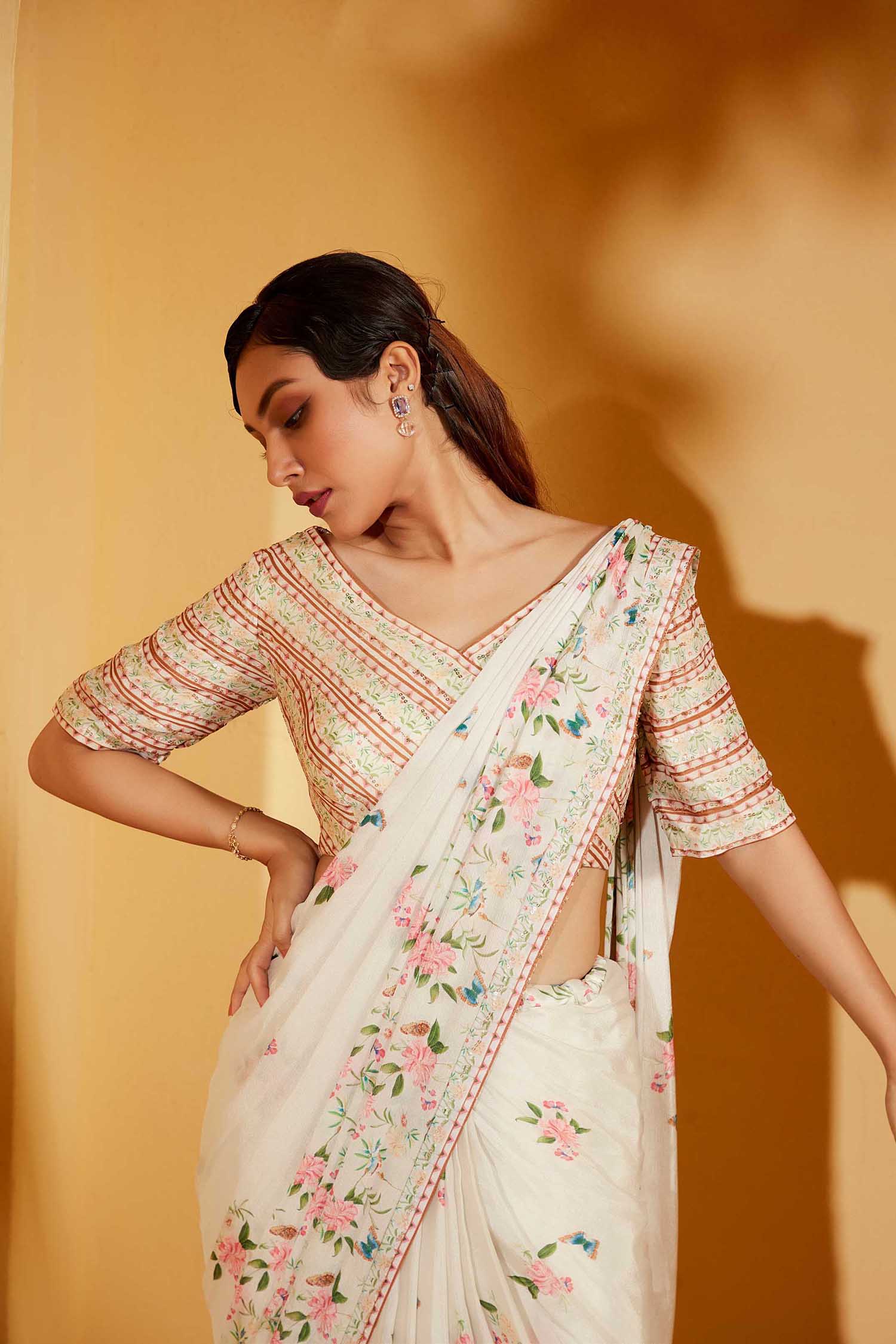 Ombre Sequin Saree with Sleeveless Embroidered Blouse