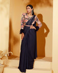 Ombre Saree with Sequin Embroidered Border and Sleeveless Blouse - Crepe