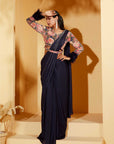 Ombre Saree with Sequin Embroidered Border and Sleeveless Blouse - Crepe