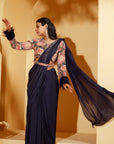 Ombre Saree with Sequin Embroidered Border and Sleeveless Blouse - Crepe