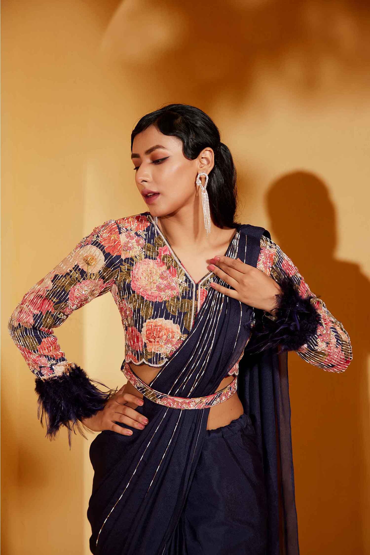 Ombre Saree with Sequin Embroidered Border and Sleeveless Blouse - Crepe
