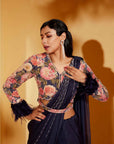 Ombre Saree with Sequin Embroidered Border and Sleeveless Blouse - Crepe
