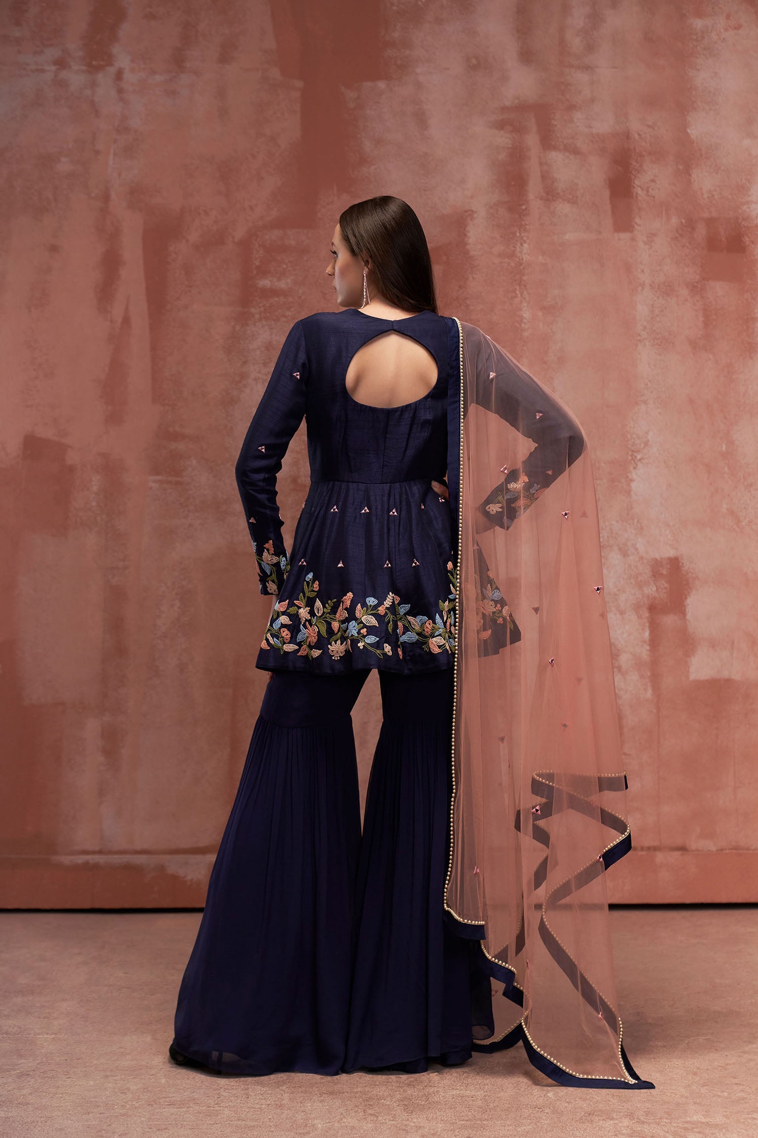 Green Georgette Anarkali with Sequin Embroidered Yoke and Ombre Pleated Flare