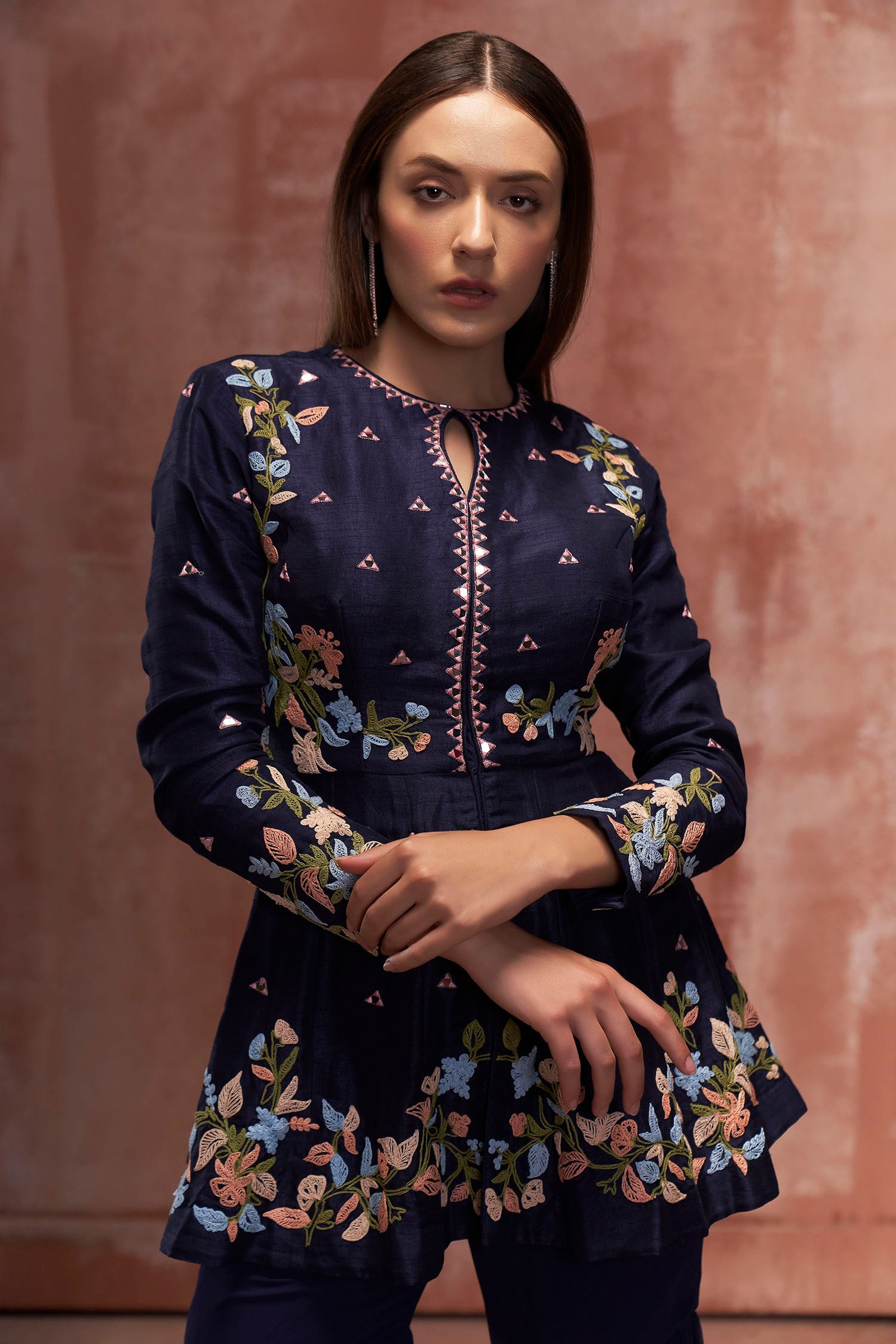 Green Georgette Anarkali with Sequin Embroidered Yoke and Ombre Pleated Flare