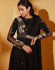 Hand Embroidered Pre-Draped Layered Saree with Paneled Skirt
