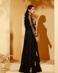 Hand Embroidered Pre-Draped Layered Saree with Paneled Skirt