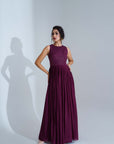 Crop Top and Flared Pants Fusion Set with Sequin Embroidery - Wine