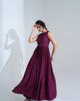 Crop Top and Flared Pants Fusion Set with Sequin Embroidery - Wine