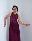 Crop Top and Flared Pants Fusion Set with Sequin Embroidery - Wine