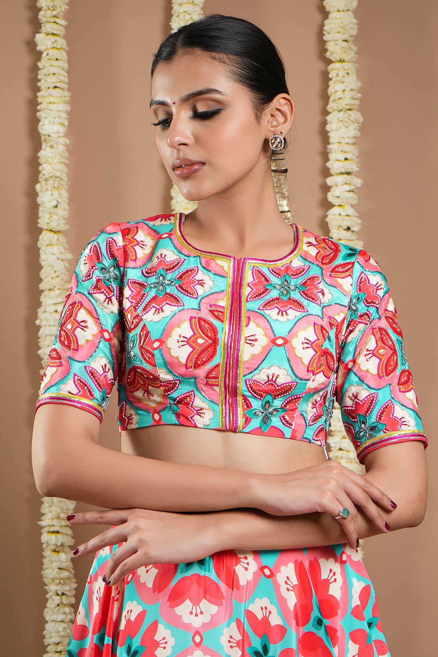 Red Tile Printed Heavy Lehenga Set (Set Of 3)